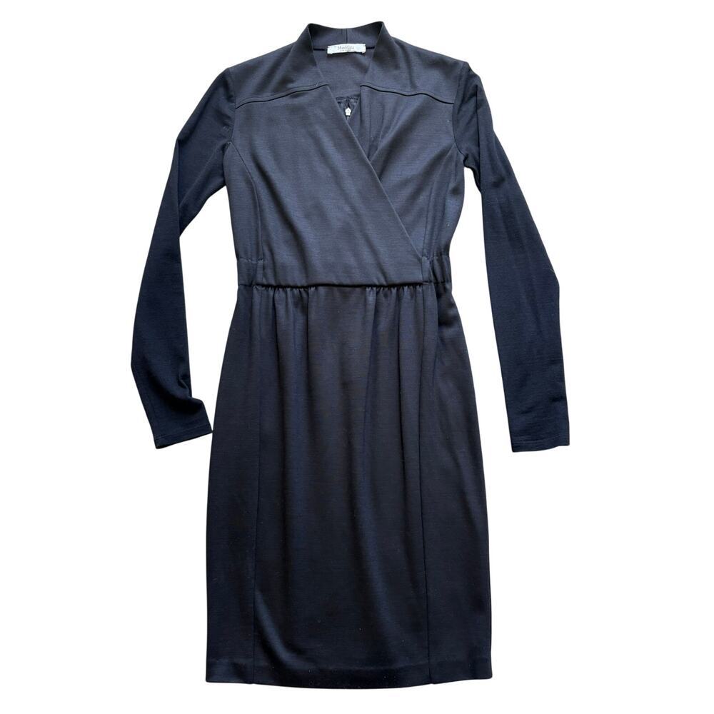 Max Mara Black Wool Wrap Dress Womens IT 40/US 6 Knee Length Minimalist Italy